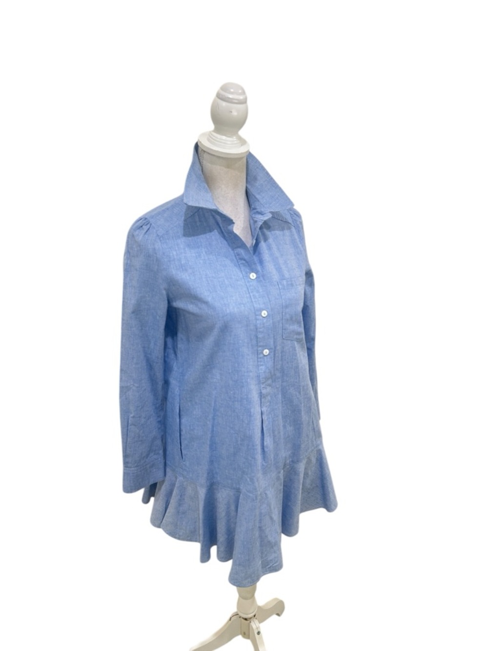 Tuckernuck Callahan Light Blue chambray Long-Sleeve Shirt Dress ruffle hem xs - Picture 8 of 15